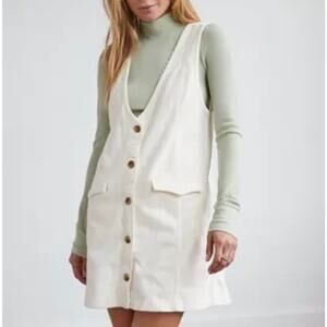 American Eagle Women’s S Corduroy Mini Dress Stretch Cotton White Button Front